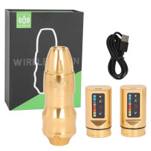 (Gold) Draadloze Tattoo Pen Kit Dual Battery 4mm Stroke RCA Liner Shader