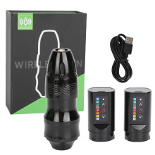 (Black) Draadloze Tattoo Pen Kit Dual Battery 4mm Stroke RCA Liner Shader