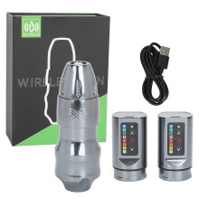 (Gray) Draadloze Tattoo Pen Kit Dual Battery 4mm Stroke RCA Liner Shader