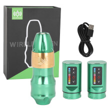 (Green) Draadloze Tattoo Pen Kit Dual Battery 4mm Stroke RCA Liner Shader