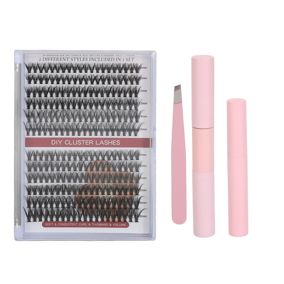 240 Clusters False Eyelashes 10-16mm Curly DIY with Glue Tweezers