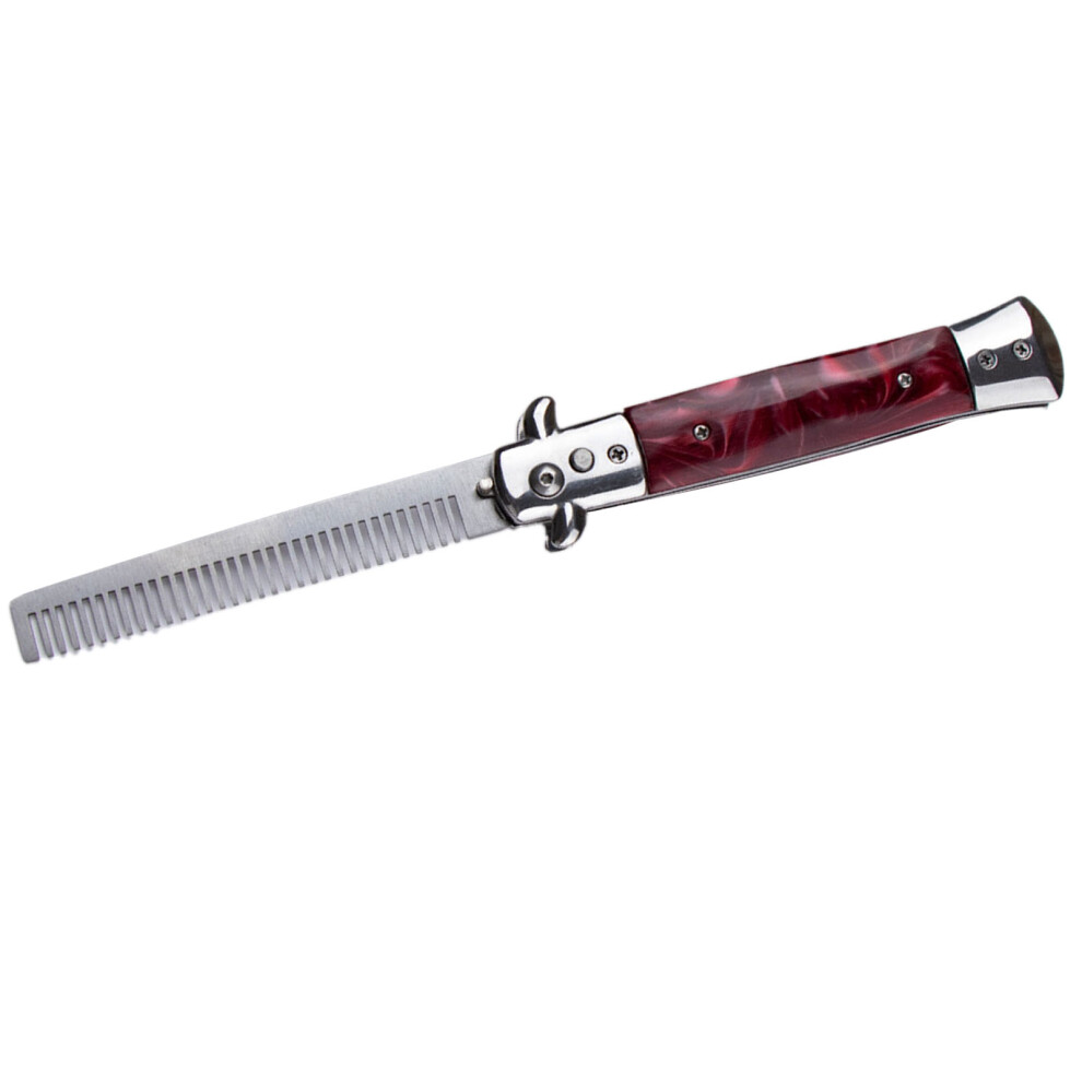 Unisex Red Switchblade Oil Hair Comb Stainless Steel Folding Comb
