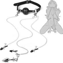 Sex Bondage BDSM Bondaged Restraints Set With Ball Gag, Nipple Clamp, Clitoris Clip And Anal Plug Included