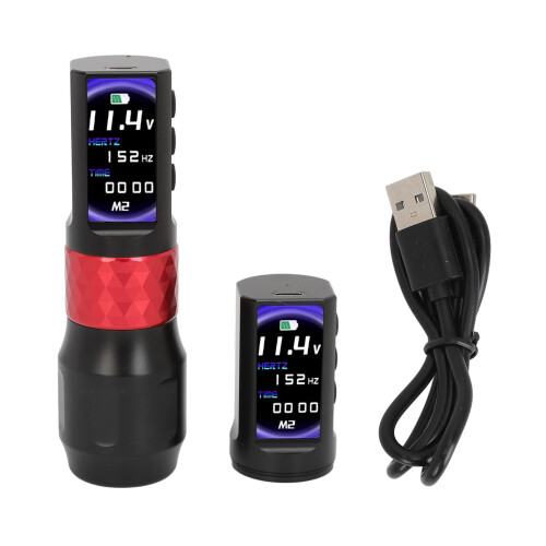 (Red) Wireless Tattoo Pen Kit 2000mAh LED Rotary