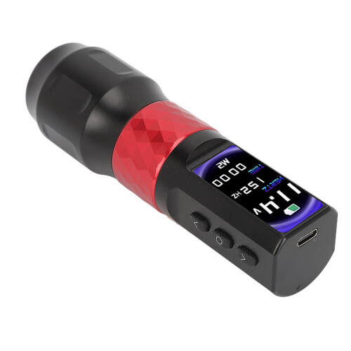 (Red) Wireless Tattoo Pen Kit 2000mAh LED Rotary 1