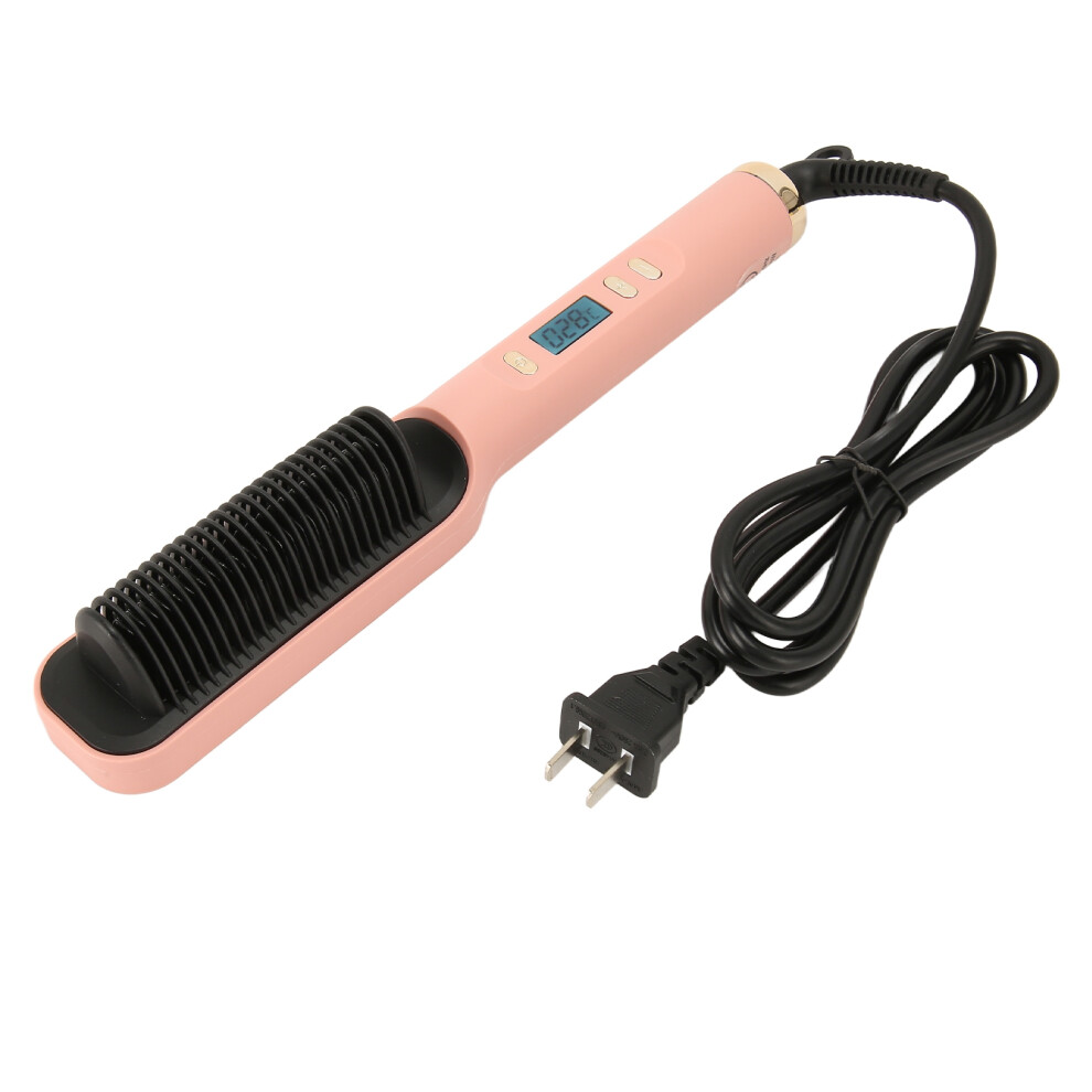 (Sakura Pink) PTC Hair Straightening Brush LCD Even Heating for Home