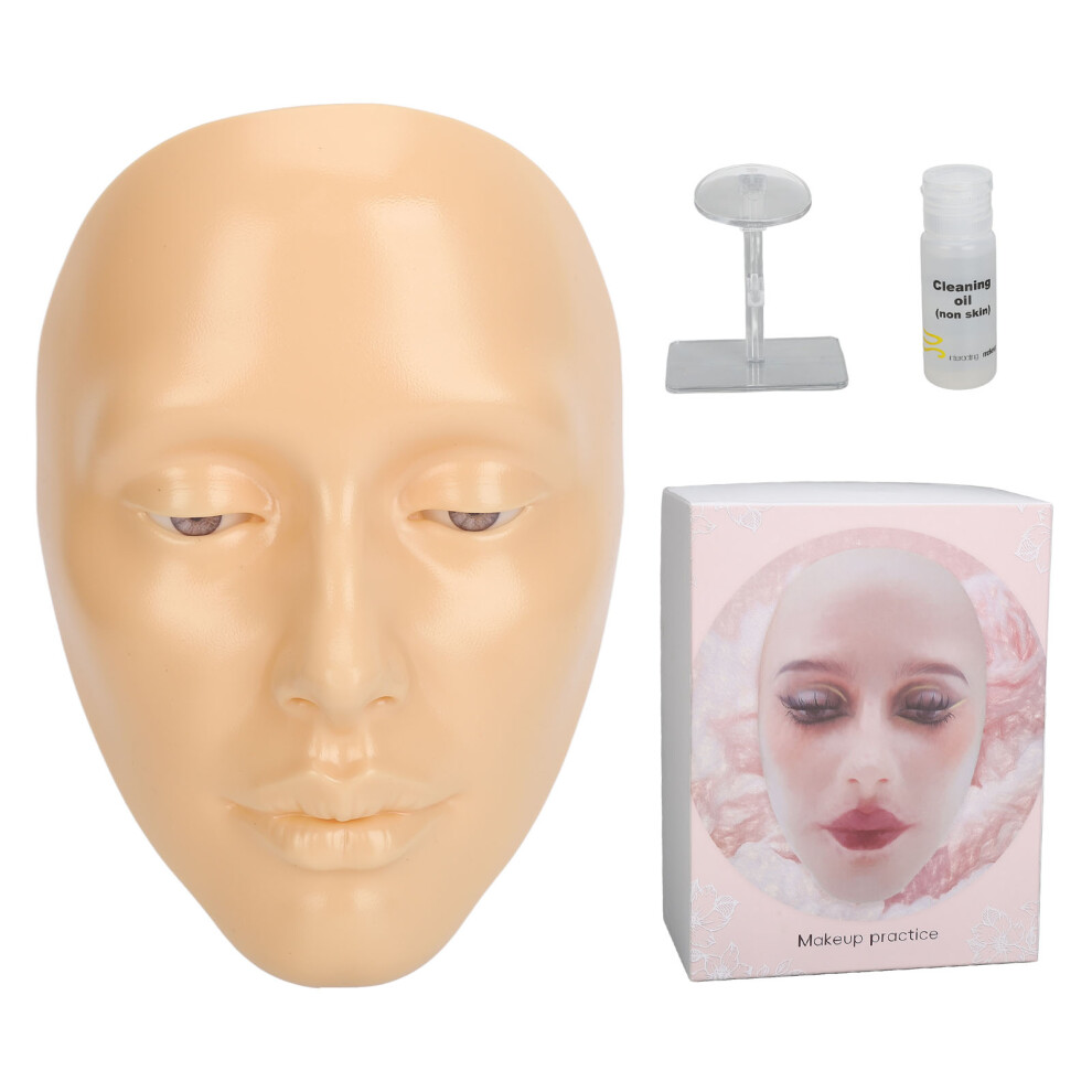 (White) 5D Silicone Makeup Practice Face Board Eyes Beginner 20ml Remover Oil
