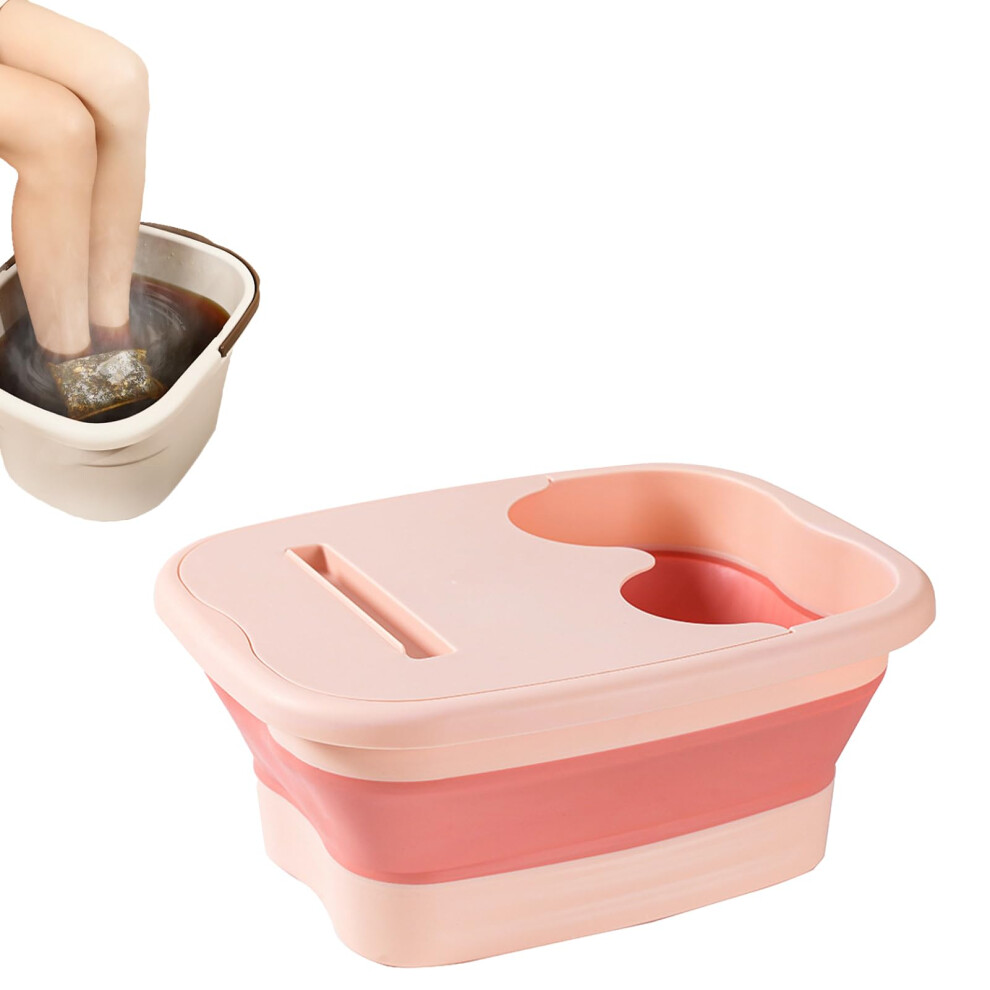 Pink Folding Foot Bathtub 15L Large Capacity, Foldable Foot Spa Bucket With Lid, With Massager, Portable Pedicure Bath
