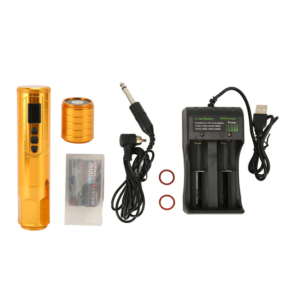 Gold/Black () Wireless Tattoo Machine Pen 12000Rpm 1600Mah Battery Rotary Rca