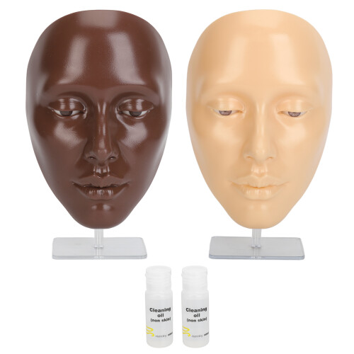 (Black White Face) 2x 5D Silicone Makeup Practice Face Mannequin