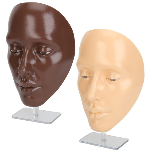 (Black White Face) 2x 5D Silicone Makeup Practice Face Mannequin 2