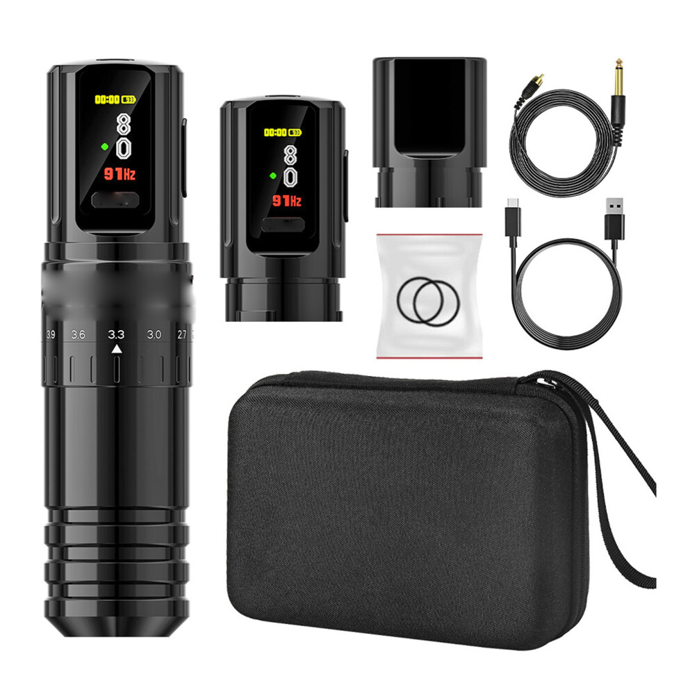 Black/Red () Rotary Tattoo Pen Kit 2 In 1 Wireless Lcd 2400Mah Double Battery