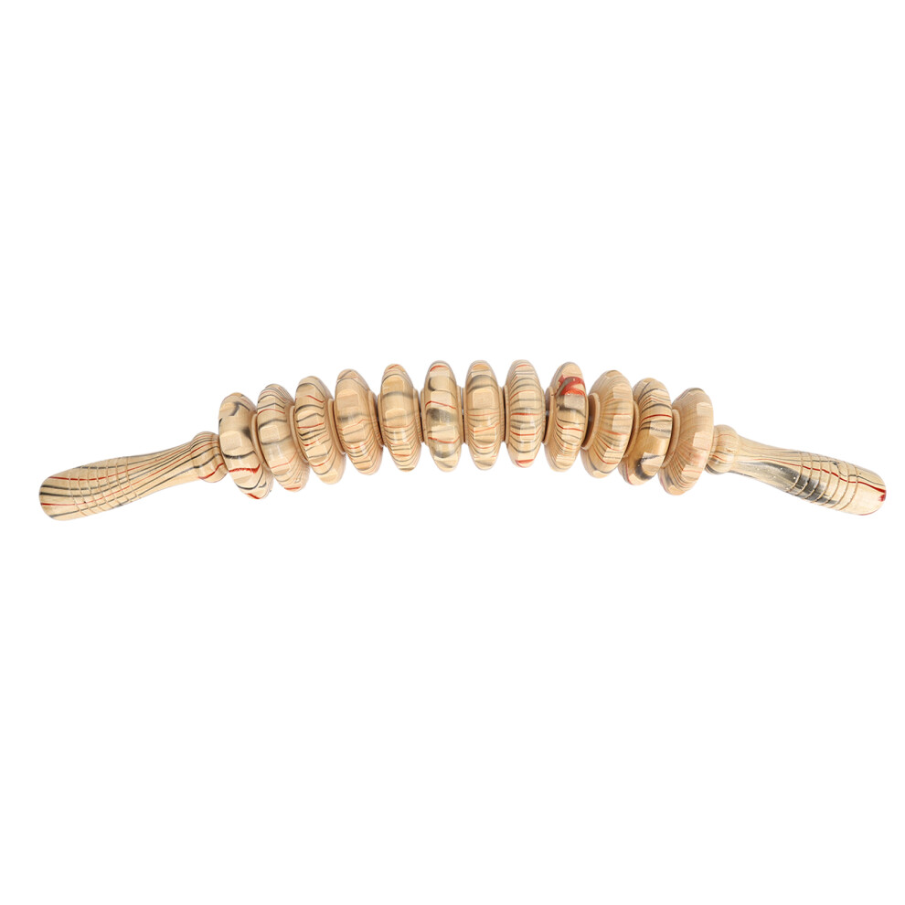 Wooden Massager Handheld Roller 12 Wheels Ergonomic Muscle Stick