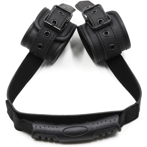BDSM Wrist Restraint with Handle Leather Adjustable Wrist Cuff Universal Fit Black 2