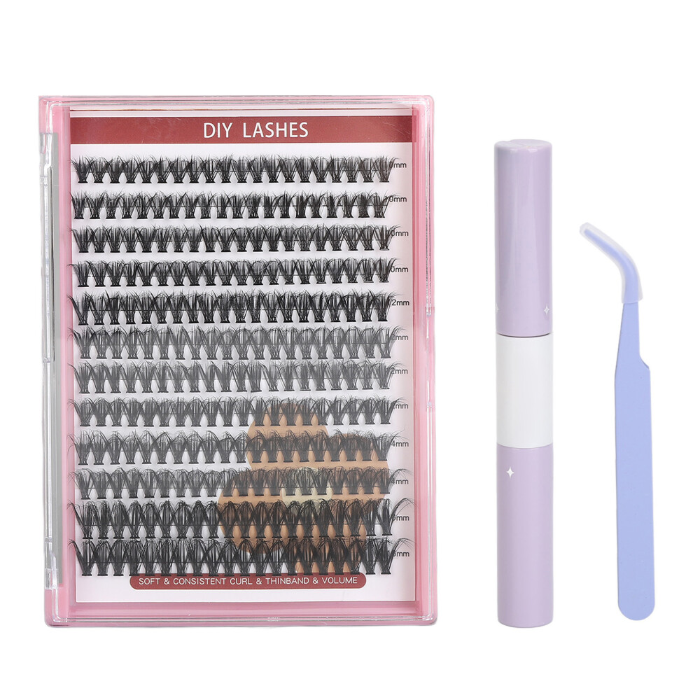 (40D) DIY Lash Kit 240pcs 10-16mm Clusters 2ml Bond Seal Tweezers 40D