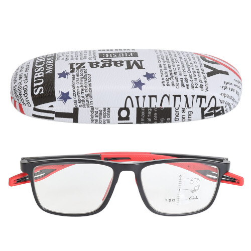 (Black Frame Red Leg +150) Anti-slip Blue Light Glasses Black