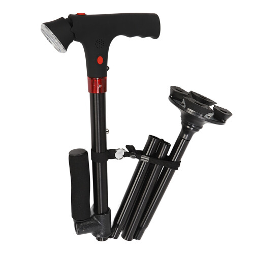 Elderly Folding Cane T Handle Height Adjust LED Light