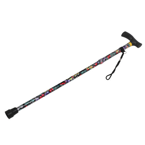 Folding Walking Cane Floral T-Handle Elderly Outdoor Stick 1