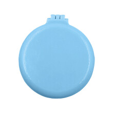 (Blue) Mini Folding Mirror Hair Brush Portable Round Cushion Yellow