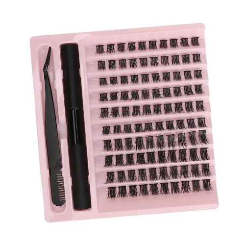 100er Cluster-Wimpern D-Curl DIY mit Kleber & Pinzette 1