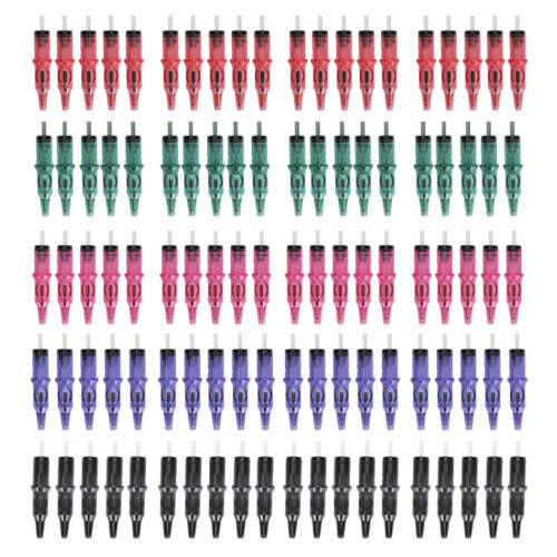 100x Tattoo-Patronen 5 Farben 0,5mm Kugelspitze