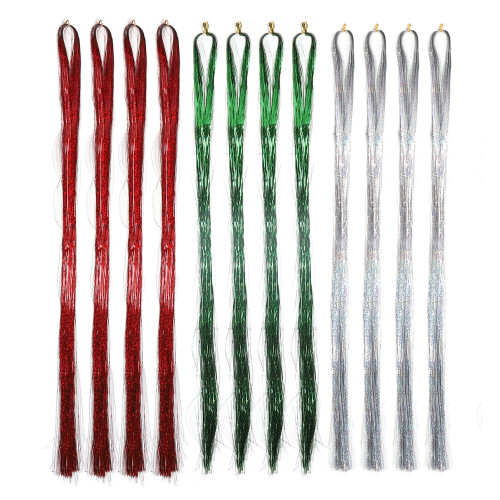12 Bündel Glitzer Tinsel Haartinsel Extensions 1,2m 2