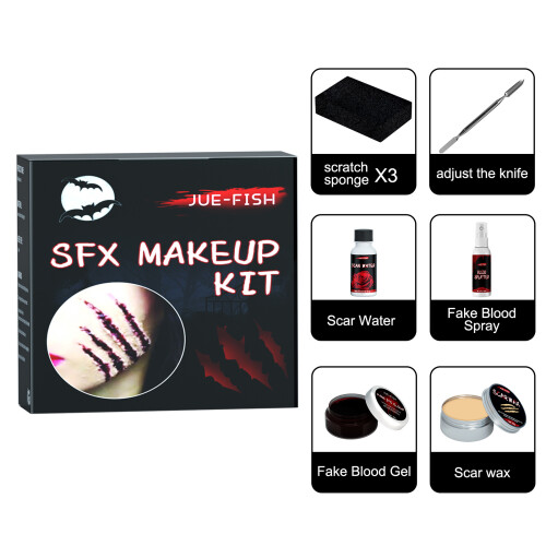 Halloween-Make-up-Set mit Horrorwachs, Blutgel & Spray