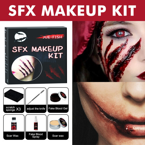 Halloween-Make-up-Set mit Horrorwachs, Blutgel & Spray 2