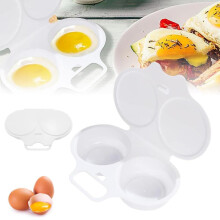 (Default) Microwave Egg Poacher Kitchen Steam Maker Cooker 2 Eggs Poach Breakfast Kitchen. Utensils Plastic White