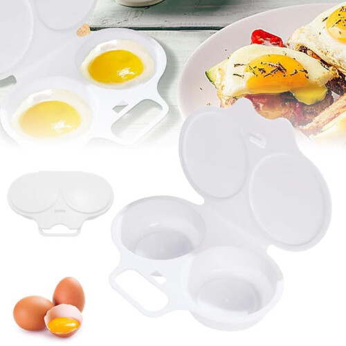 (Default) Microwave Egg Poacher Kitchen Steam Maker Cooker 2 Eggs Poach Breakfast Kitchen. Utensils Plastic White