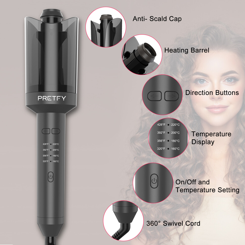 Pretfy Auto Hair Curler Rotate Left Right Curling Wand for Styling