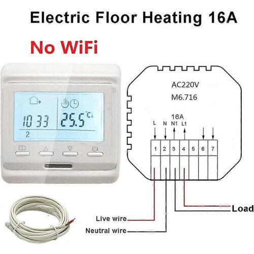 (As show, One size) Elestric programmable underfloor heating thermostat with 3 meter sensor (programmable) 1