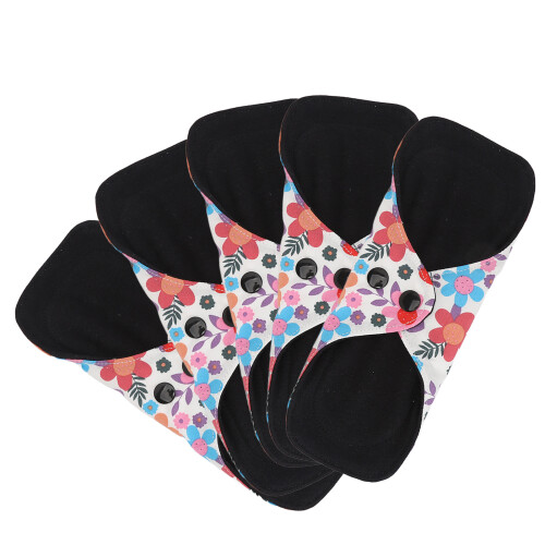 (L) 5Pcs Breathable Cotton Reusable Menstrual Pads 2