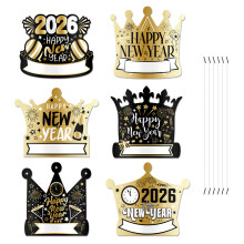 6pcs 2026 New Year Party Set Crown Hat Elastic Jewelry For