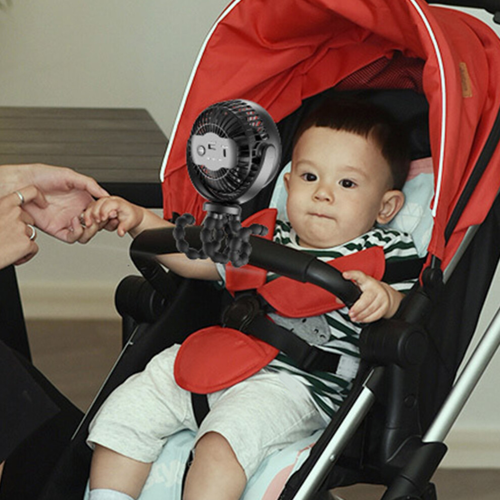 (Black) Handheld Stroller Fan Battery 360 Rotating Clip On 2600Mah Black 461605388793