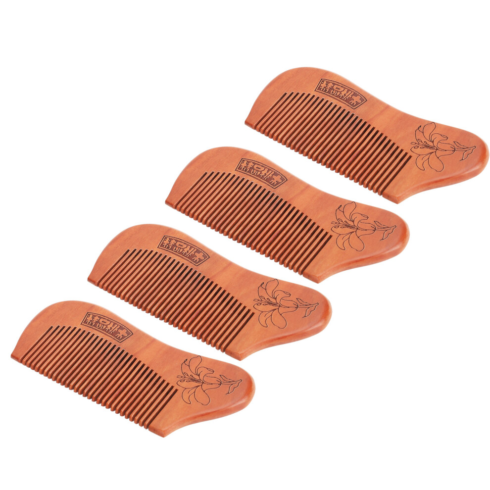 Unisex 4Pcs Wooden Hair Comb Prevent Static Fine Tooth Ergonomic
