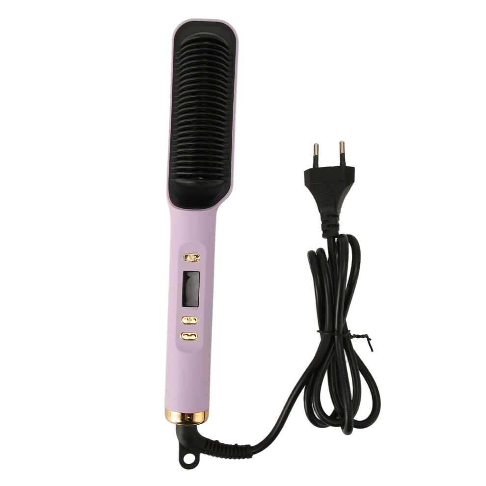 (EU Plug) Negative Ion Hair Straightener Brush LCD Dual Use Heated Curler