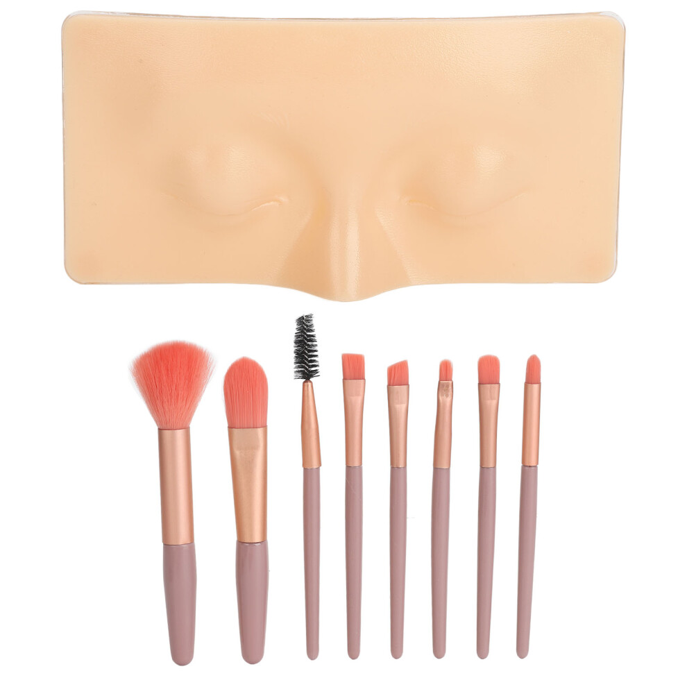(Eyes Closed Yellow Skin) Makeup Practice Face Board 3D Silicone Eyes Mannequin 8pcs Brush