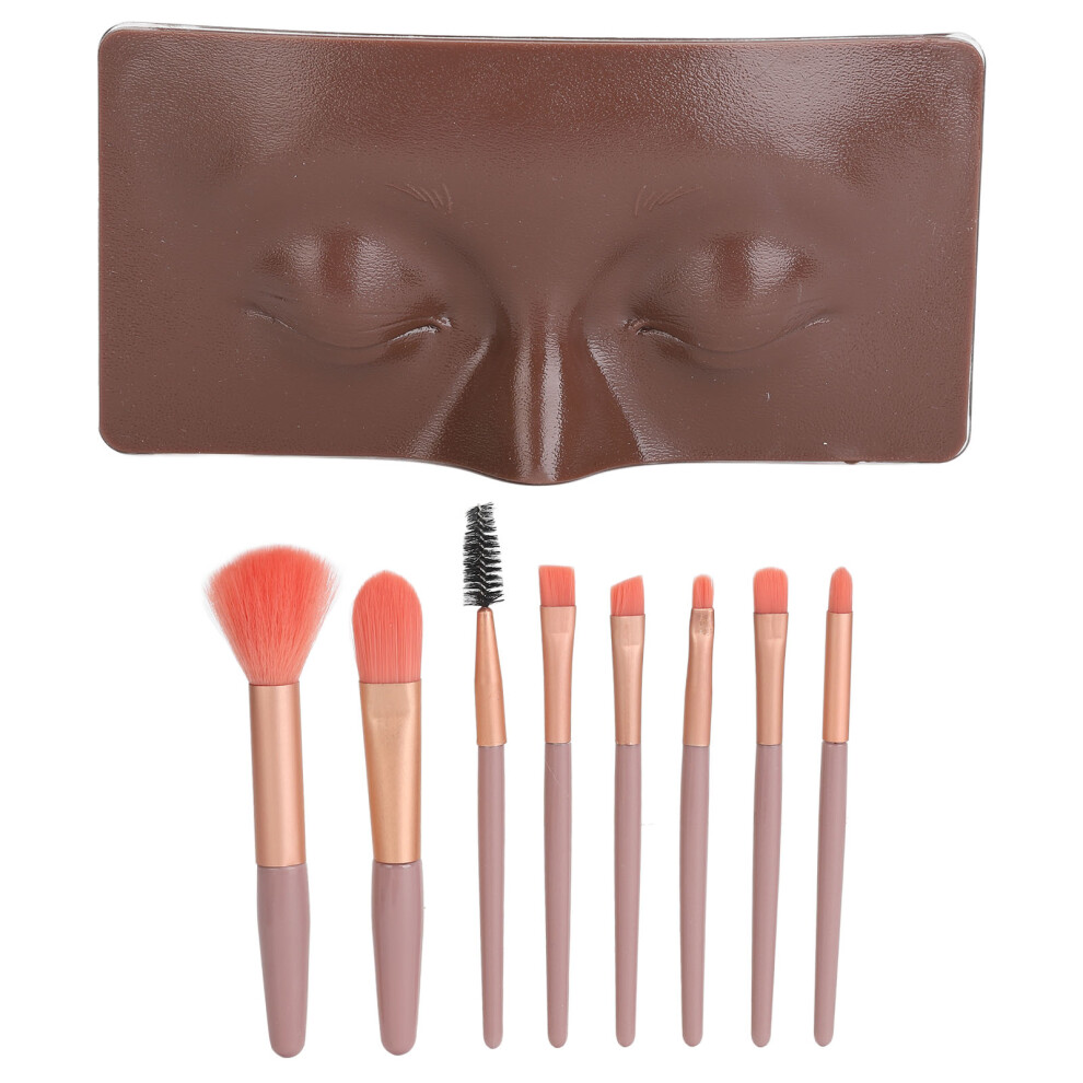 (Eyes Closed Dark Skin) Makeup Practice Face Board 3D Silicone Eyes Mannequin 8pcs Brush