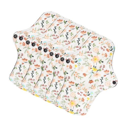 (M) 5x Waschbare Atmungsaktive Damenbinden Blume Superabsorbierend 2
