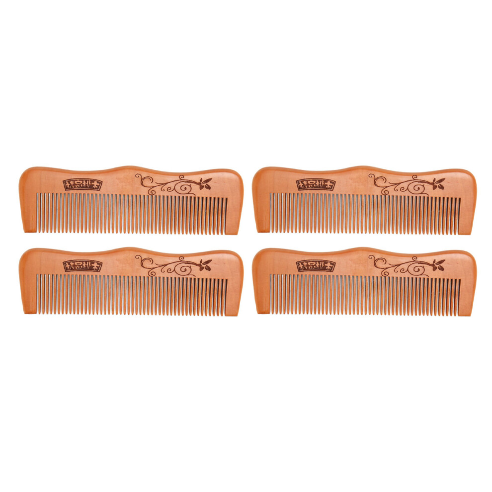 Unisex Peach Fine Tooth Wooden Comb Portable Ergonomic Wood Massaging