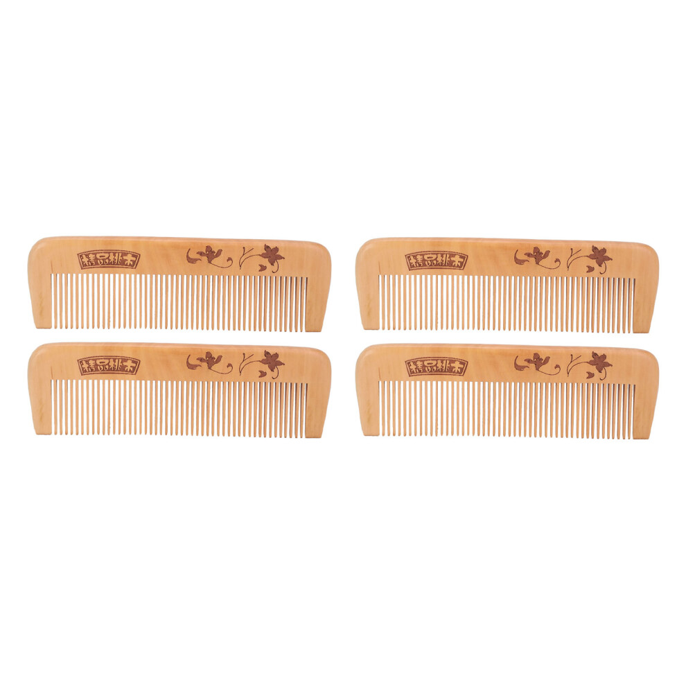 Unisex Peach 4Pcs Wooden Hair Comb Fine Tooth Scalp Massage Wood 17Cm