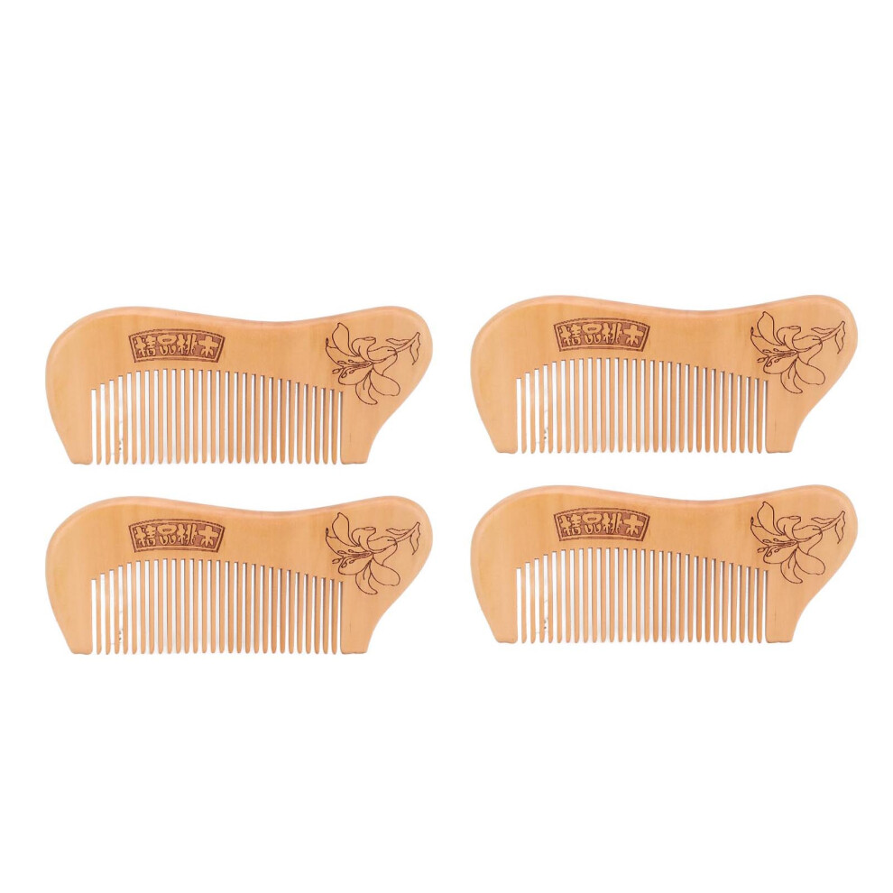 Unisex Peach 4Pcs Wooden Hair Comb Prevents Static Fine Teeth Wood