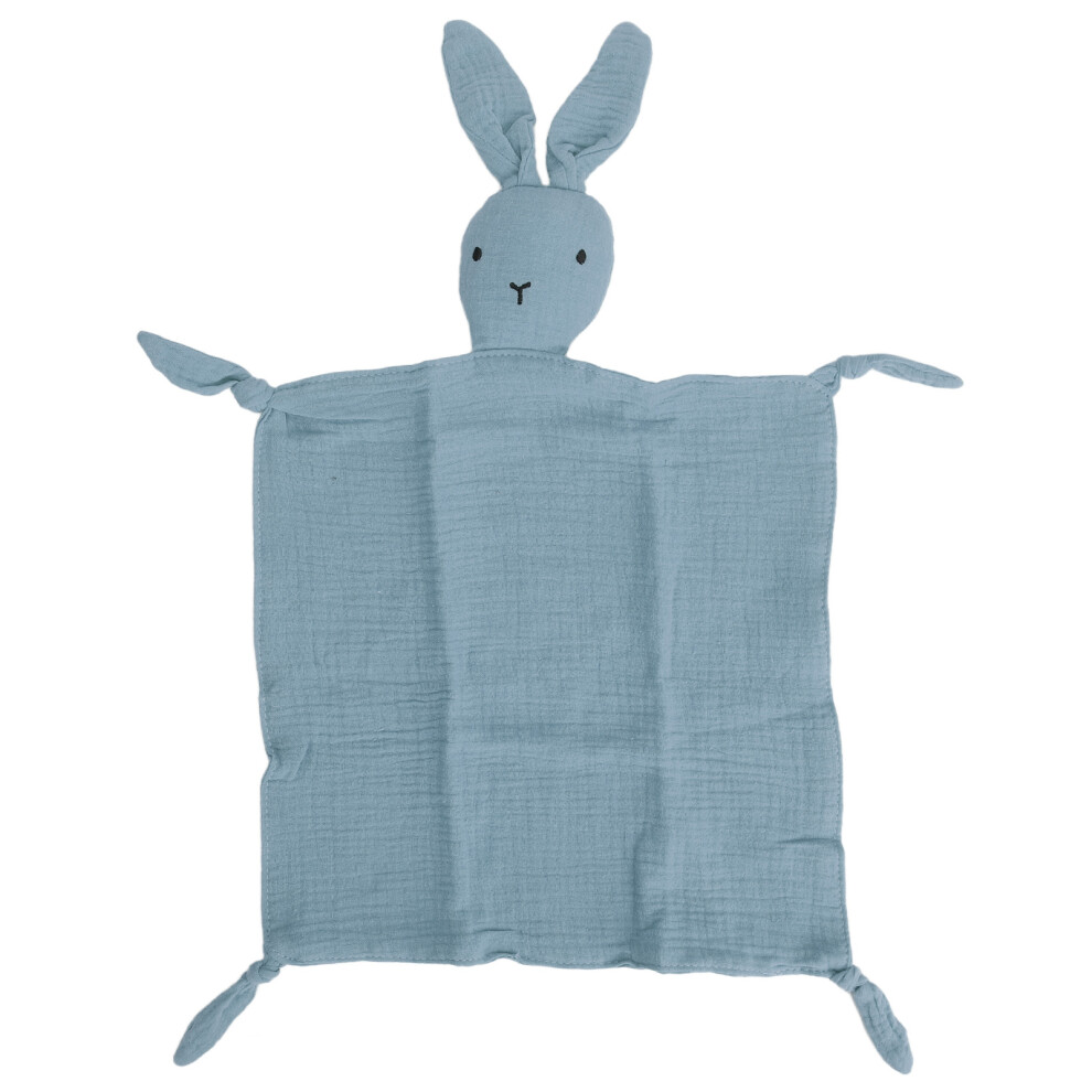 (Blue) Bunny Lovey Blanket Cotton Muslin Security Blanket Blue