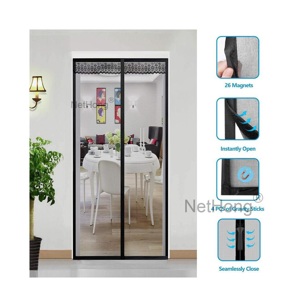 (Black, 90X210cm) Fly Screens Doors Nets Patio Curtain Insect Mesh For Keeping Out Flies & Bug, Flyscreen French Doors, Mosquito Double Door Screenfly 5071832452720