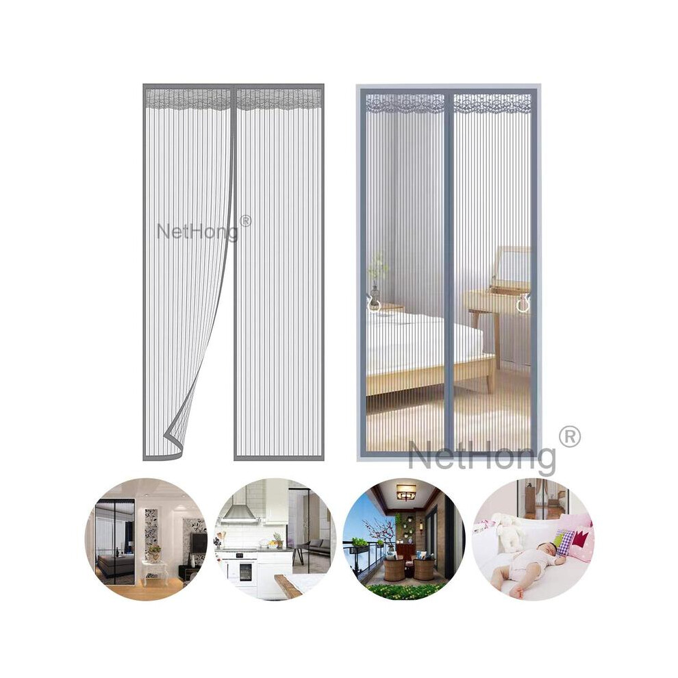 (Grey, 90X210cm) Fly Screens Doors Nets Patio Curtain Insect Mesh For Keeping Out Flies & Bug, Flyscreen French Doors, Mosquito Double Door Screenfly 5071832452744