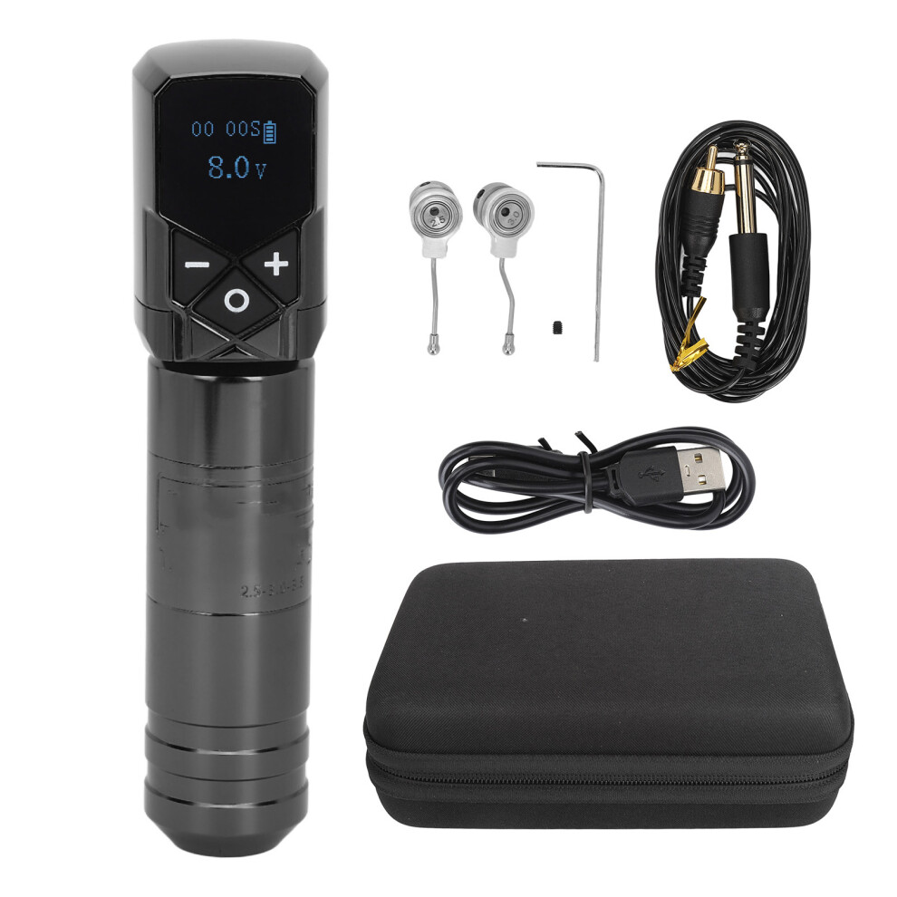 (Black) Rotary Tattoo Pen Kit 1.1in 2400mAh Wireless RCA Gold