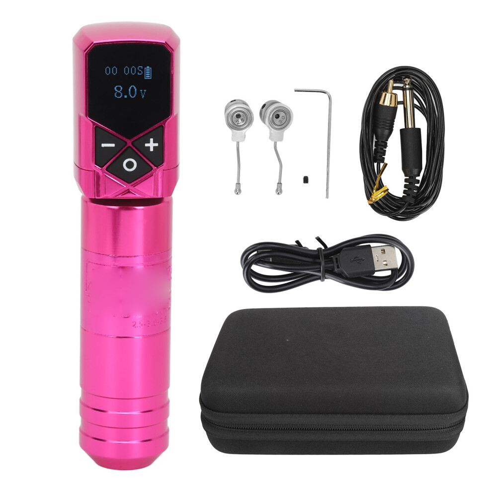 (Rose Red) Rotary Tattoo Pen Kit 1.1in 2400mAh Wireless RCA Gold