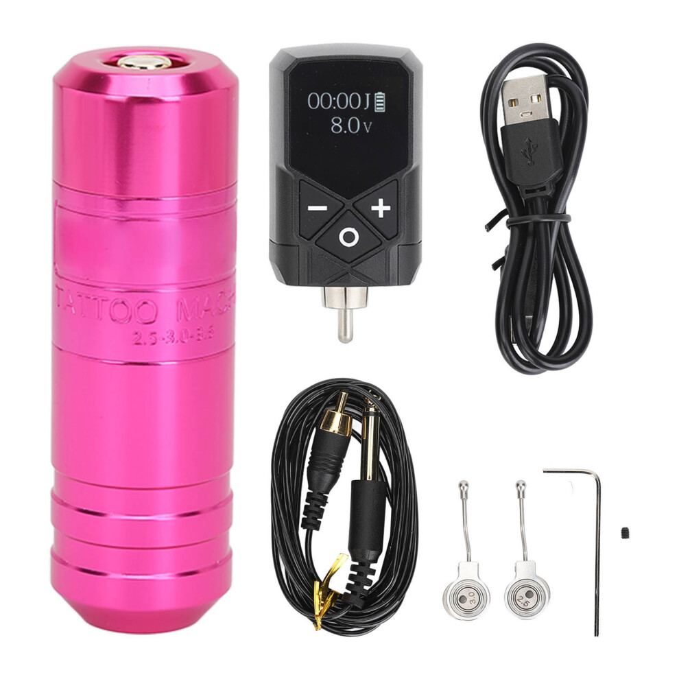 (Rose Red) 11.02in rotary tattoo pen machine kit RCA rechargeable 2400mAh