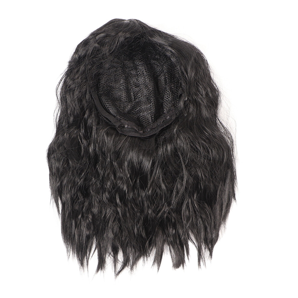 Short Wavy Wig Heat Resistant Black Shoulder Length Curly Synthetic